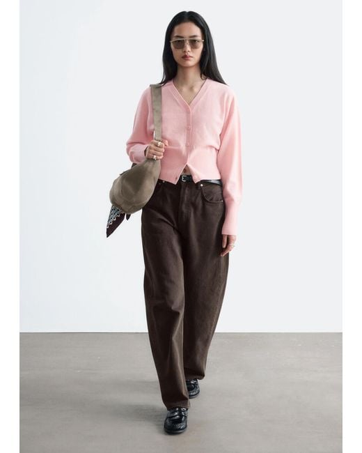 & Other Stories Pink Wool Corset Rib Cardigan