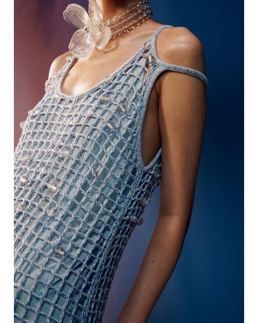 & Other Stories Blue Beaded Crochet Midi Dress