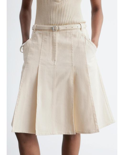 & Other Stories White Pleated Cotton Midi Skirt