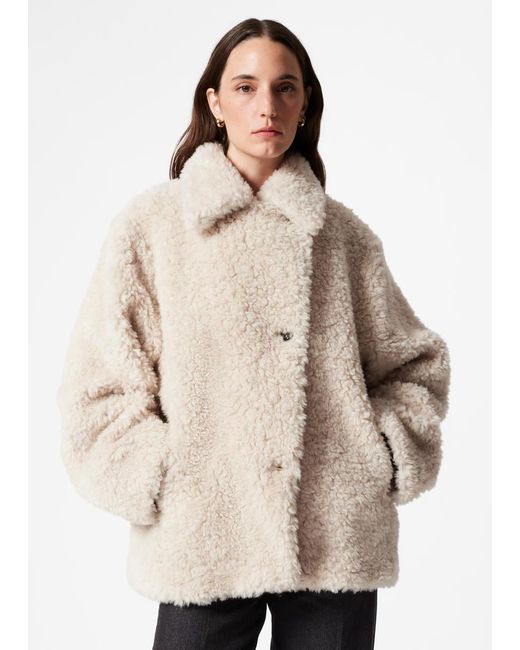 & Other Stories White Wool-Blend Faux-Fur Jacket