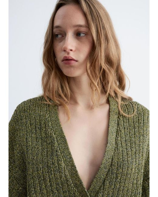 & Other Stories Green Rib-Knit Cotton Cardigan