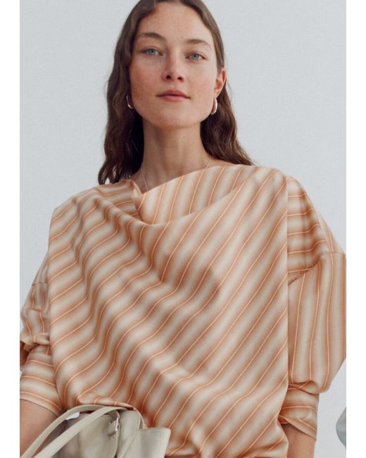 & Other Stories Natural Striped Cowl-Neck Blouse
