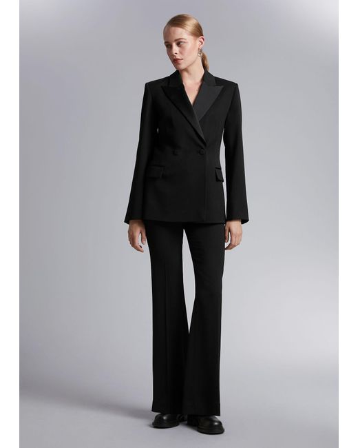 & Other Stories Black Satin-detailed Wool Blazer