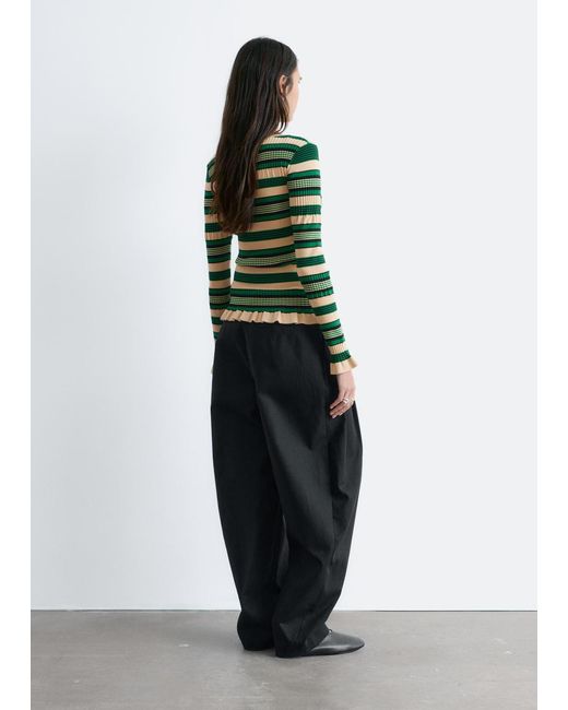 & Other Stories Green Long-Sleeve Ribbed Top