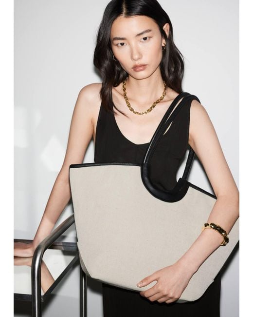 & Other Stories Natural Leather-Detailed Straw Tote Bag
