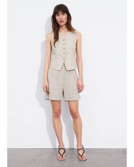 & Other Stories White Tailored Linen Shorts