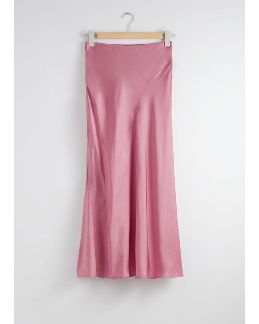 & Other Stories Pink Satin Midi Skirt
