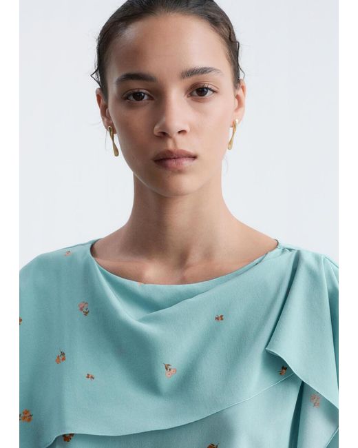 & Other Stories Blue Silk Scarf‑Detail Top