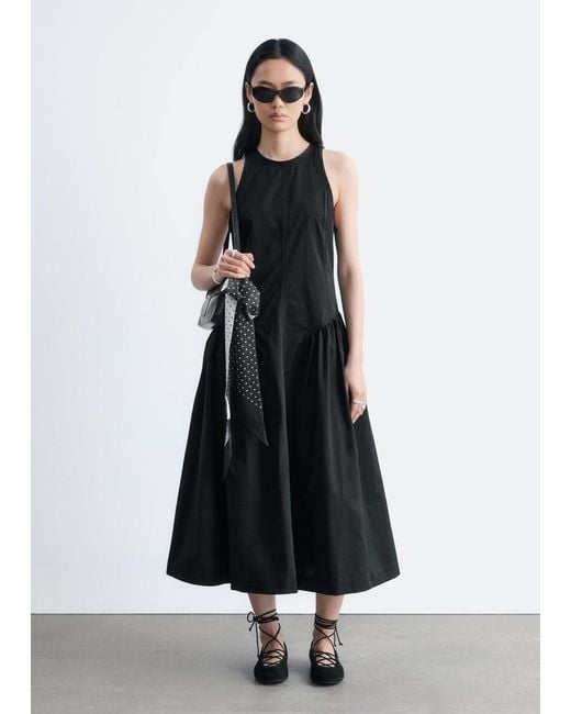 & Other Stories Black Flared Midi Dress