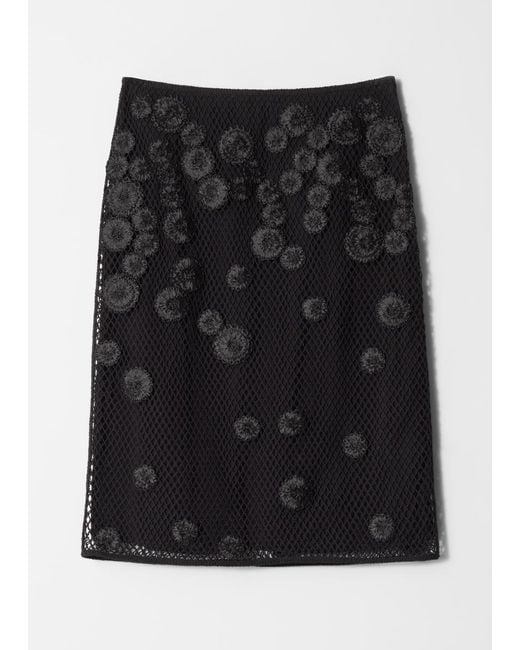 & Other Stories White Floral-Appliqué Mesh Midi Skirt