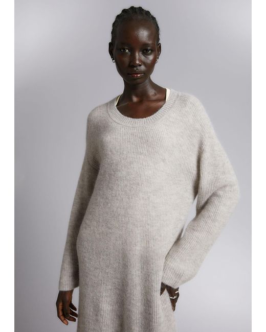& Other Stories Gray Oversized Knit Midi Dress