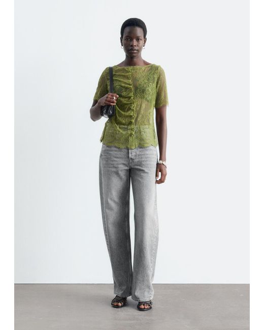 & Other Stories Green Lace Button-Front Top