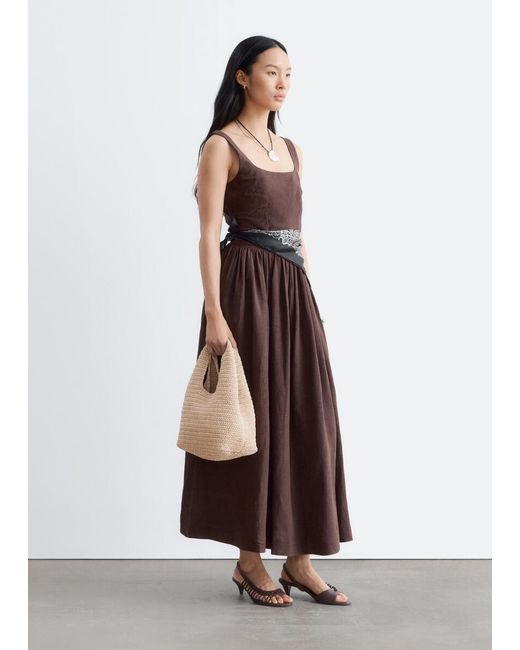 & Other Stories Brown Fit-And-Flare Midi Dress