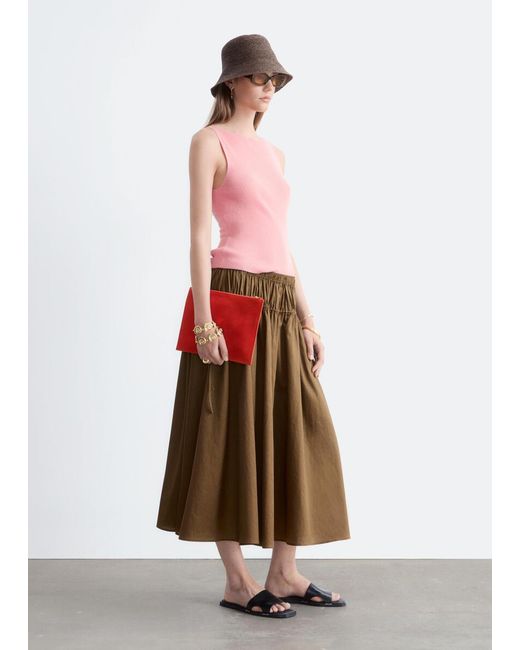 & Other Stories Pink Cotton Drawstring Midi Skirt