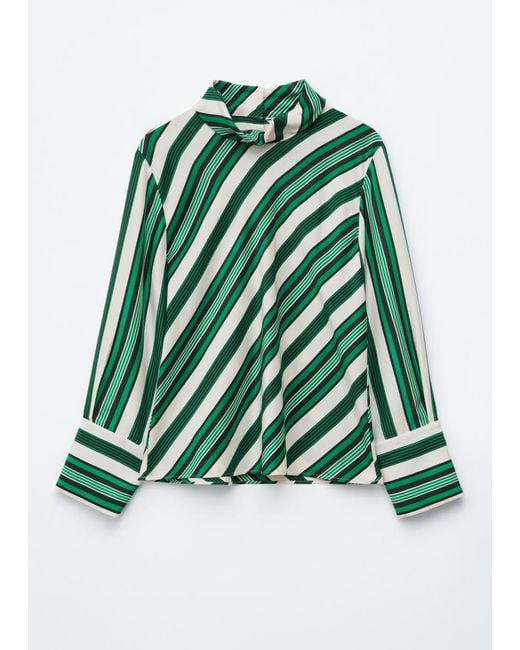 & Other Stories Green Stand Collar Silk Blouse