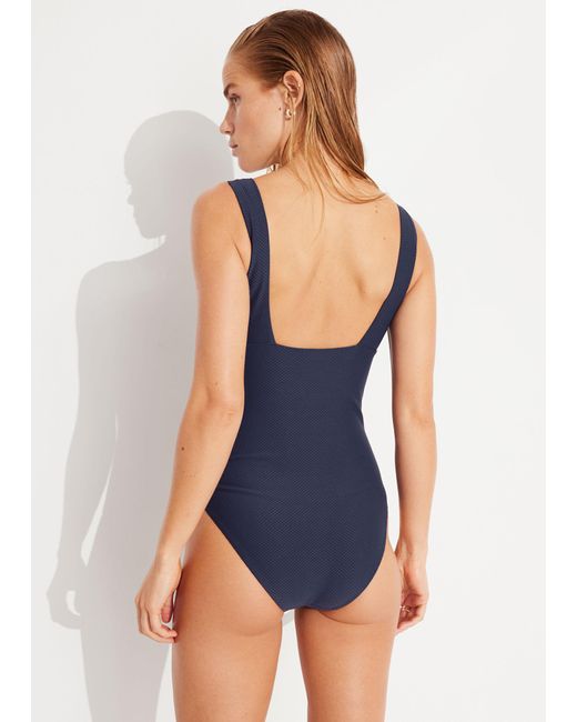& Other Stories Blue Structured V-cut Swimsuit