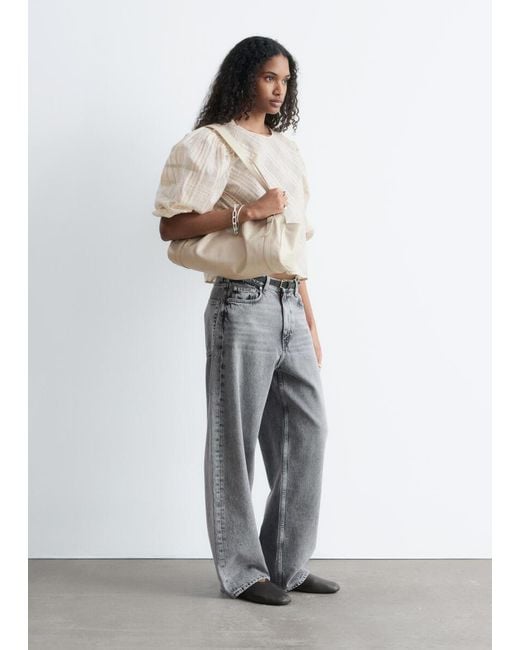 & Other Stories Natural Balloon-Sleeve Jacquard Blouse