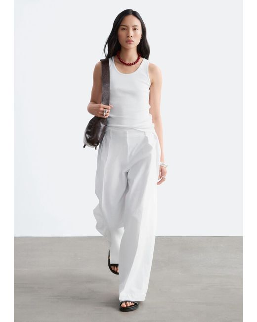 & Other Stories White Ribbed Cotton Tank Top