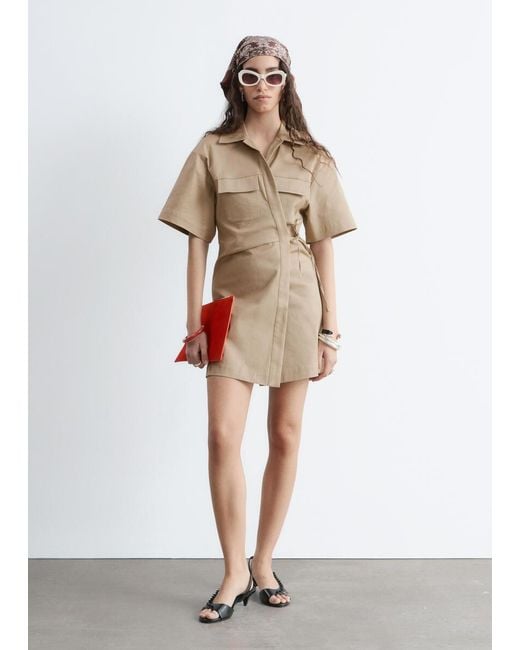 & Other Stories Natural Wrap-Front Mini Dress