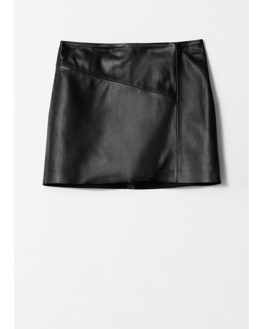 & Other Stories Black Raw-Edge Leather Mini Skirt