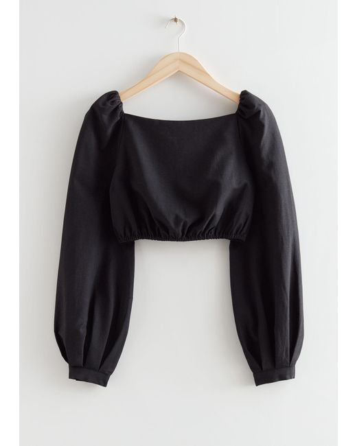 & Other Stories Black Balloon Sleeve Top