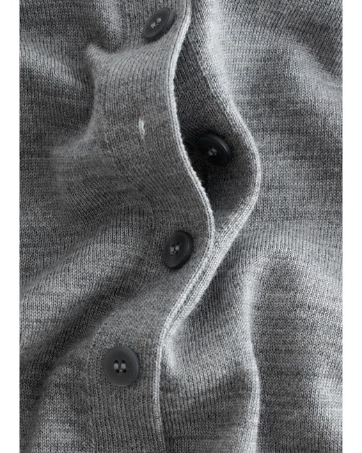 & Other Stories Gray Plain-Knit Wool Cardigan