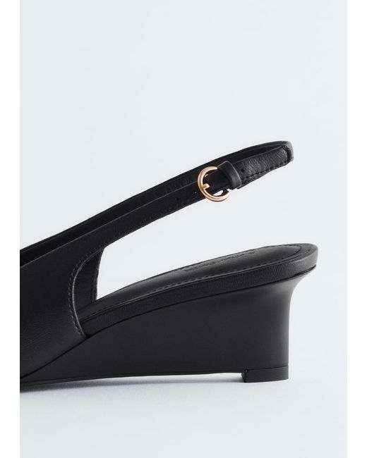 & Other Stories Black Leather Wedge Slingback Pumps