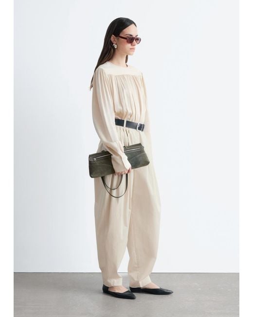 & Other Stories White Barrel-Leg Pleated Trousers