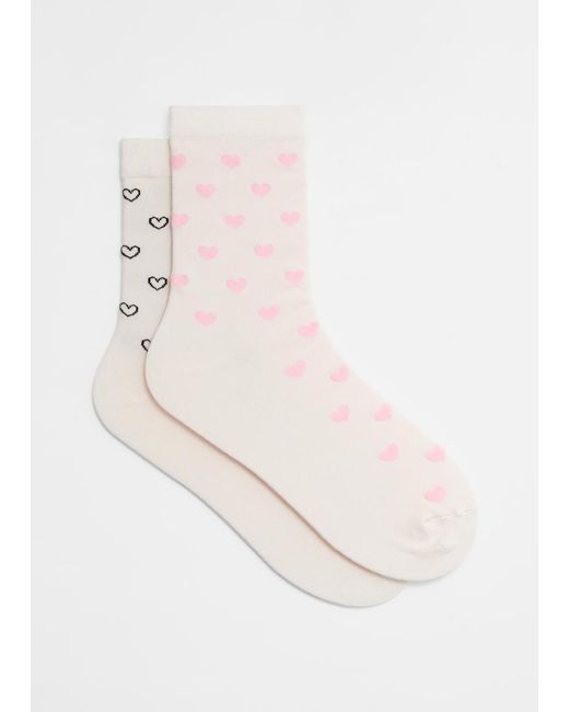 & Other Stories White 2-Pack Heart Motif Socks