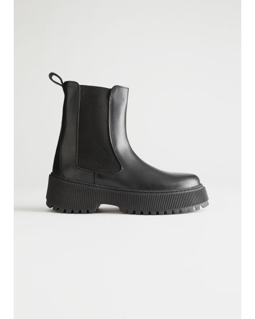 & Other Stories Chunky Leather Chelsea Boots in Black - Lyst