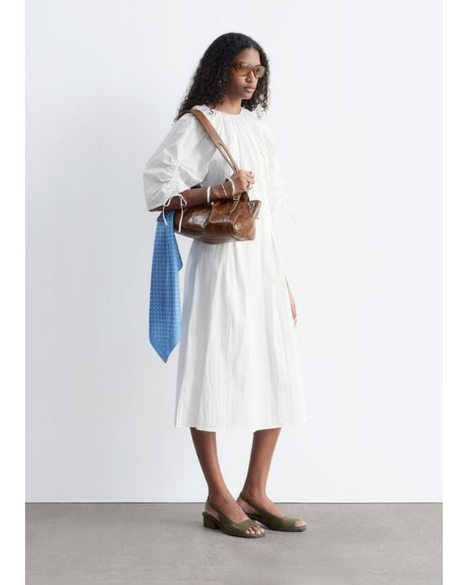 & Other Stories White Sculptural Drawstring Midi Dress