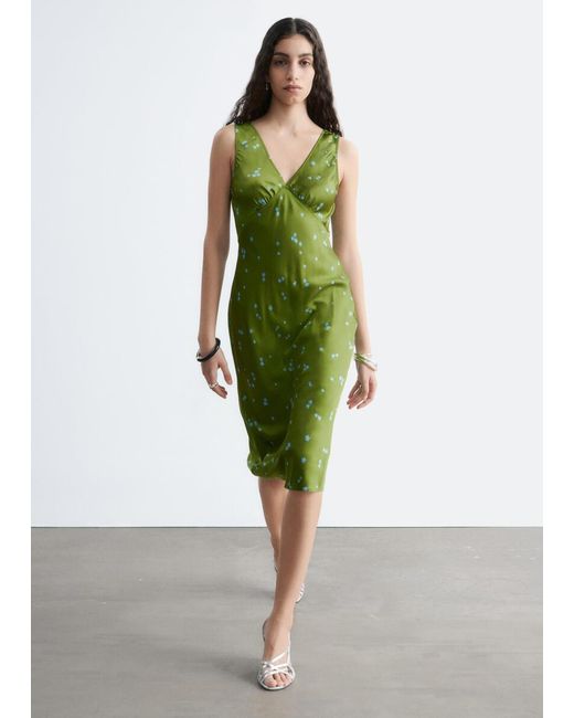 & Other Stories Green V-Neck Slip Midi Dress