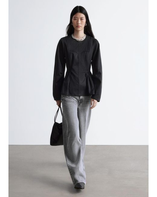 & Other Stories Black Cotton Peplum Top