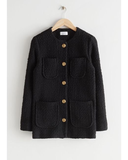 & Other Stories Black Gold Button Tweed Jacket