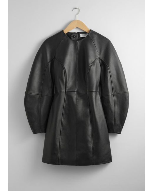 chinese dress ladies Odette Vegan Leather Mini Dress in Noire – LabelRow main image 1