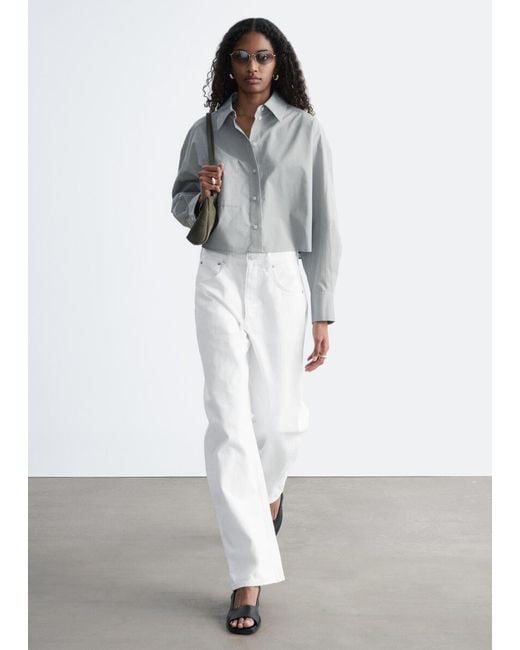 & Other Stories White Cropped Oversized Cotton Shirt