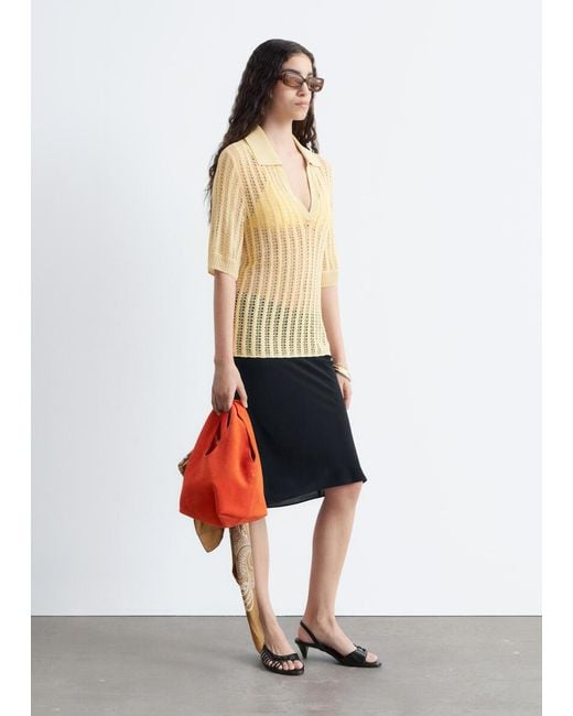 & Other Stories Yellow Open-Knit Polo Top