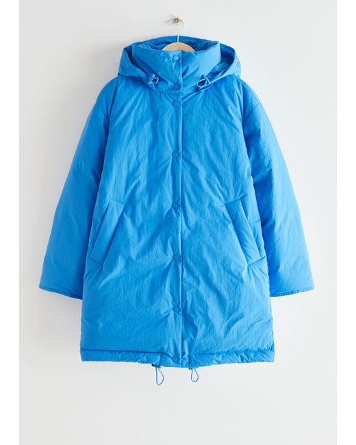 & Other Stories Blue Hooded Down Puffer Jacket