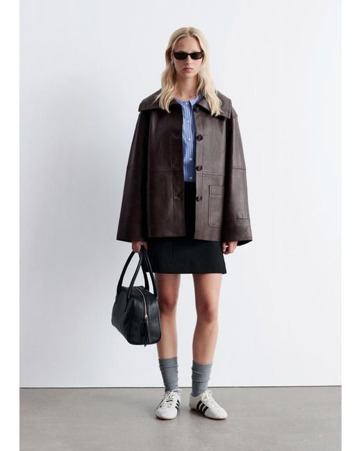 & Other Stories White Boxy Nappa Leather Jacket