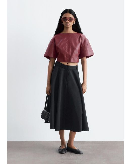 & Other Stories Red Tie-Back Leather Top