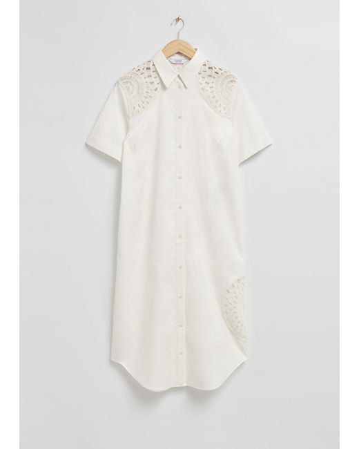 & Other Stories White Relaxed Crocheted Detail Shirt Dress