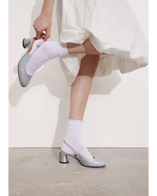 & Other Stories White Block-heel Leather Slingback Pumps