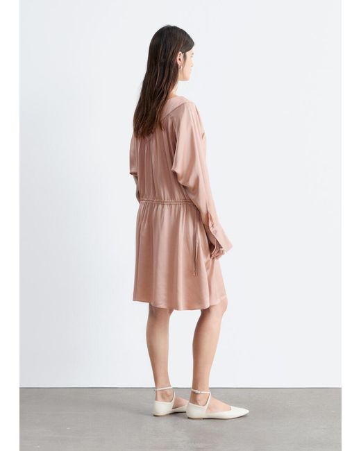 & Other Stories White Drawstring V-Neck Mini Dress