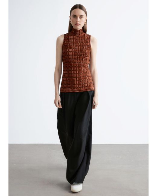 & Other Stories Orange Knitted Sleeveless Turtleneck Top