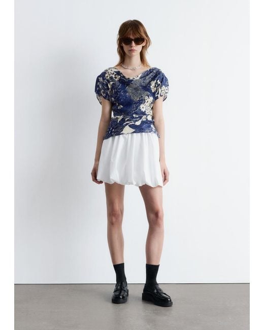 & Other Stories Blue Draped Cowl-Neck Top