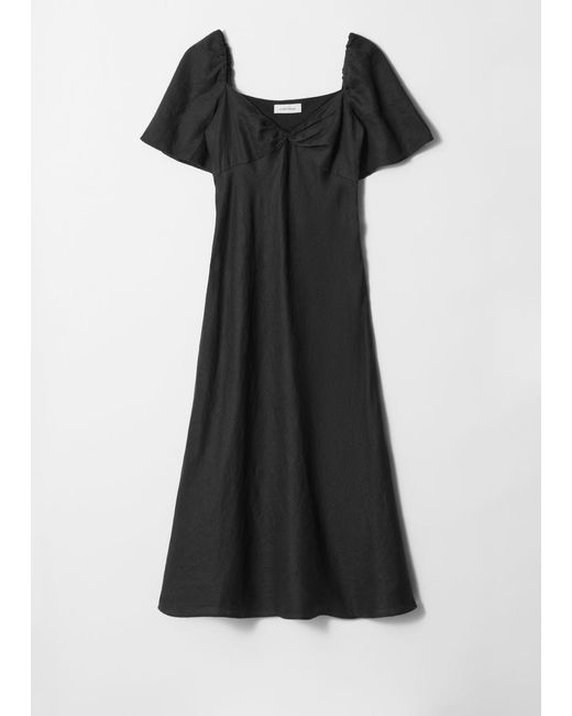& Other Stories Black Linen Midi Dress