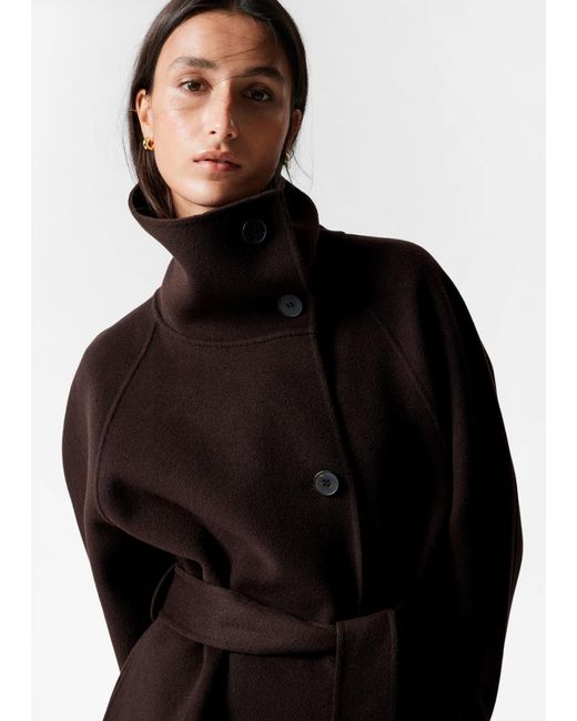 & Other Stories Black Funnel-Collar Wool Coat