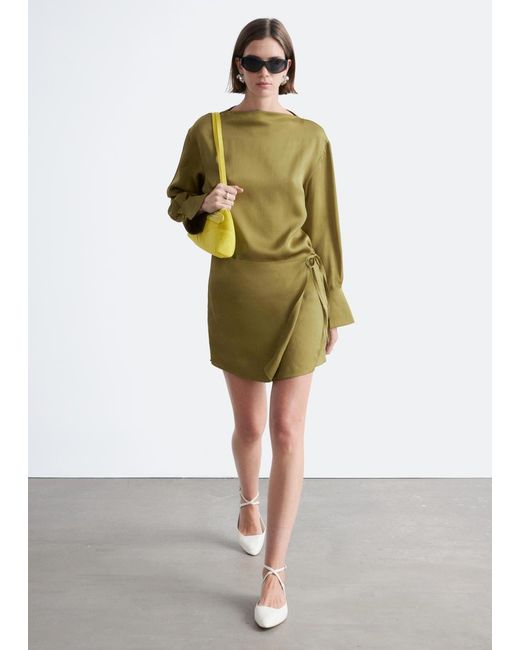 & Other Stories Women's Green Satin Tie-Closure Mini Dress -  www.ice4pros.com.br