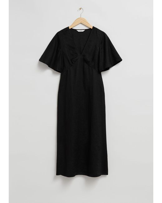 & Other Stories Black Butterfly Sleeve Dress