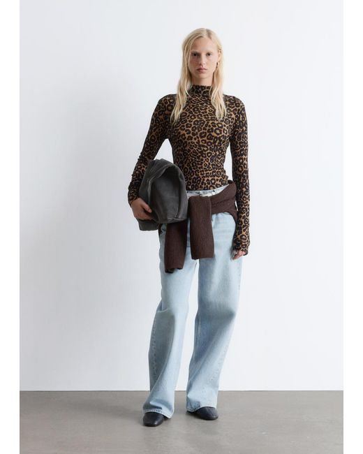& Other Stories Brown Mock-Neck Top